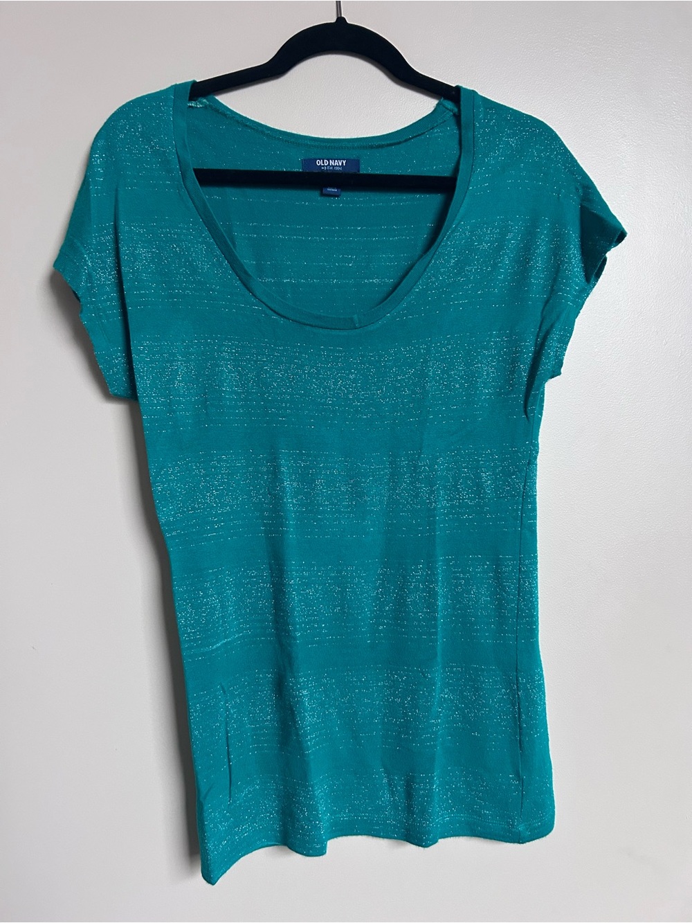 Old Navy Teal Short Sleeve Scoop Neck Tee with Shimmer
